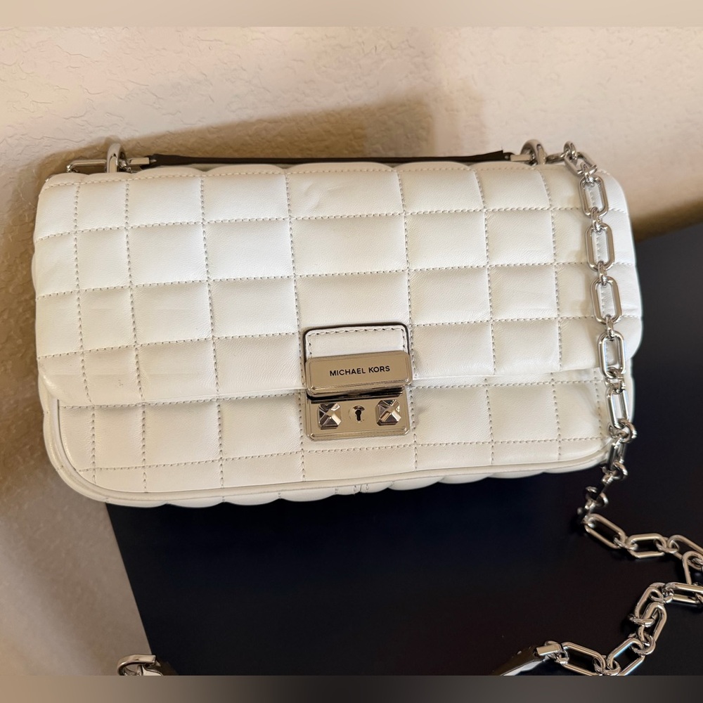 Michael Kors Quilted White Shoulder Bag with Silver Chain